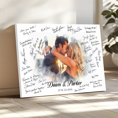 Wedding Guest Book Alternative Wall Art Canvas Print, Personalized Couple Photo Guestbook
