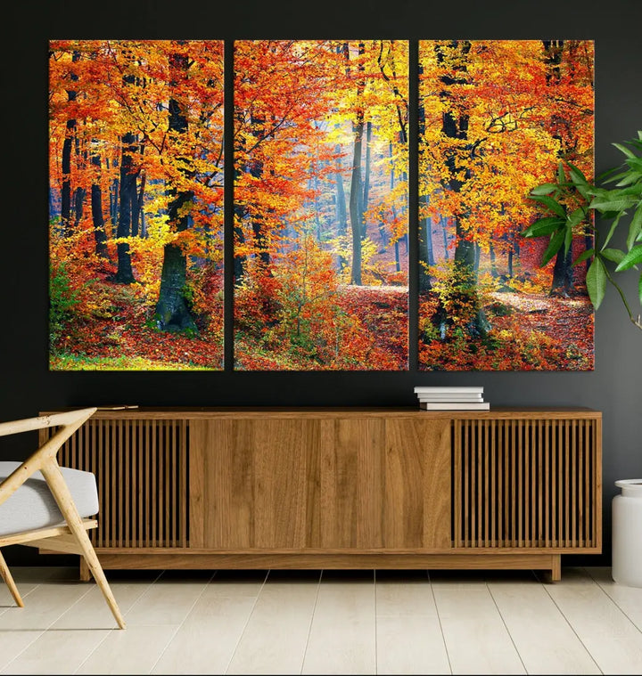 Glamorous Autumn Forest Yellow Trees Large Canvas Wall Art Giclee Print