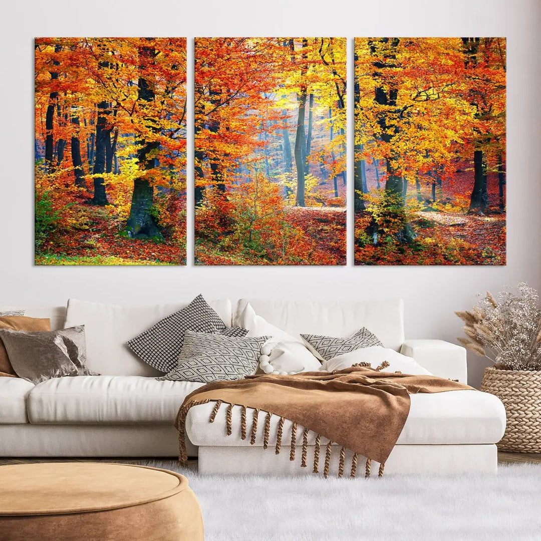 Glamorous Autumn Forest Yellow Trees Large Canvas Wall Art Giclee Print