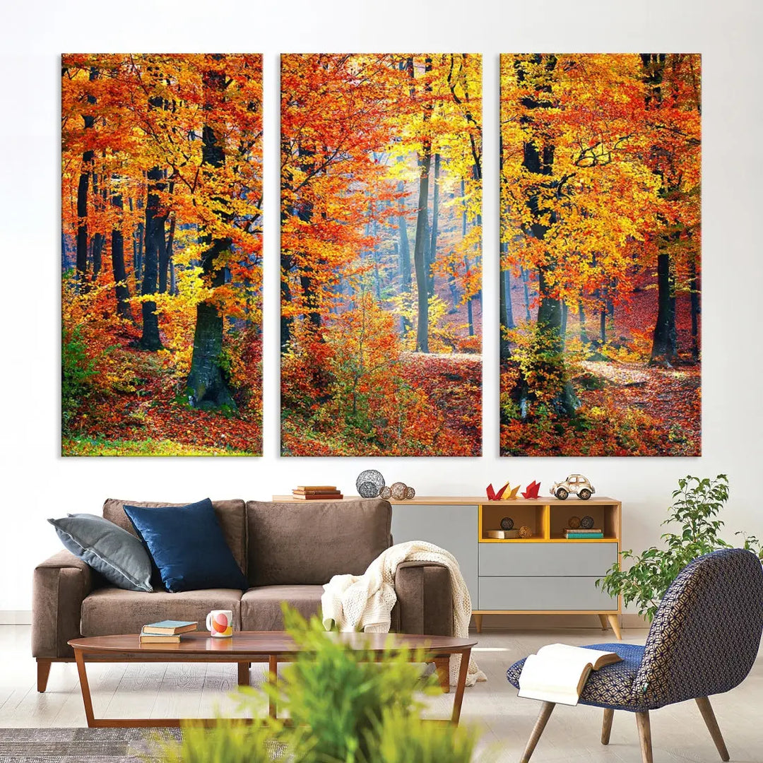 Glamorous Autumn Forest Yellow Trees Large Canvas Wall Art Giclee Print