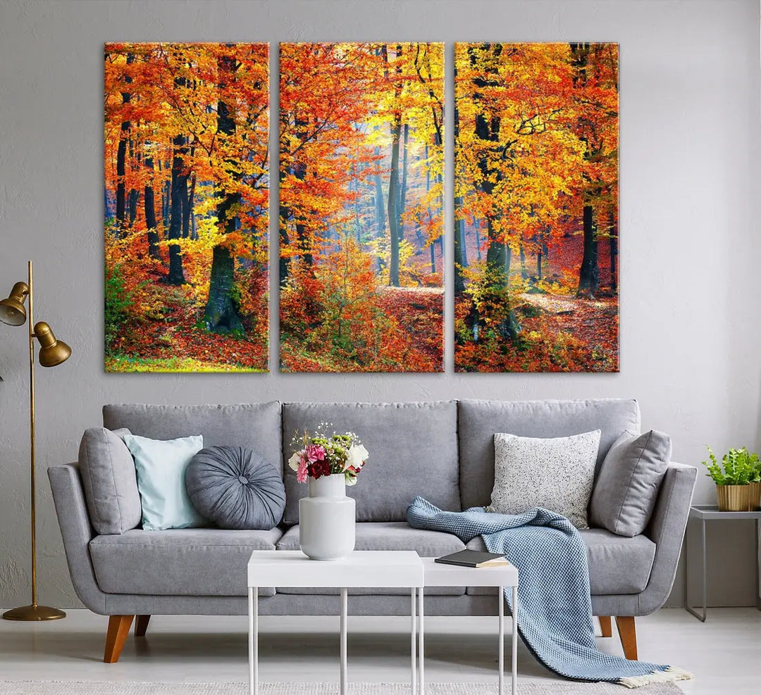 Glamorous Autumn Forest Yellow Trees Large Canvas Wall Art Giclee Print