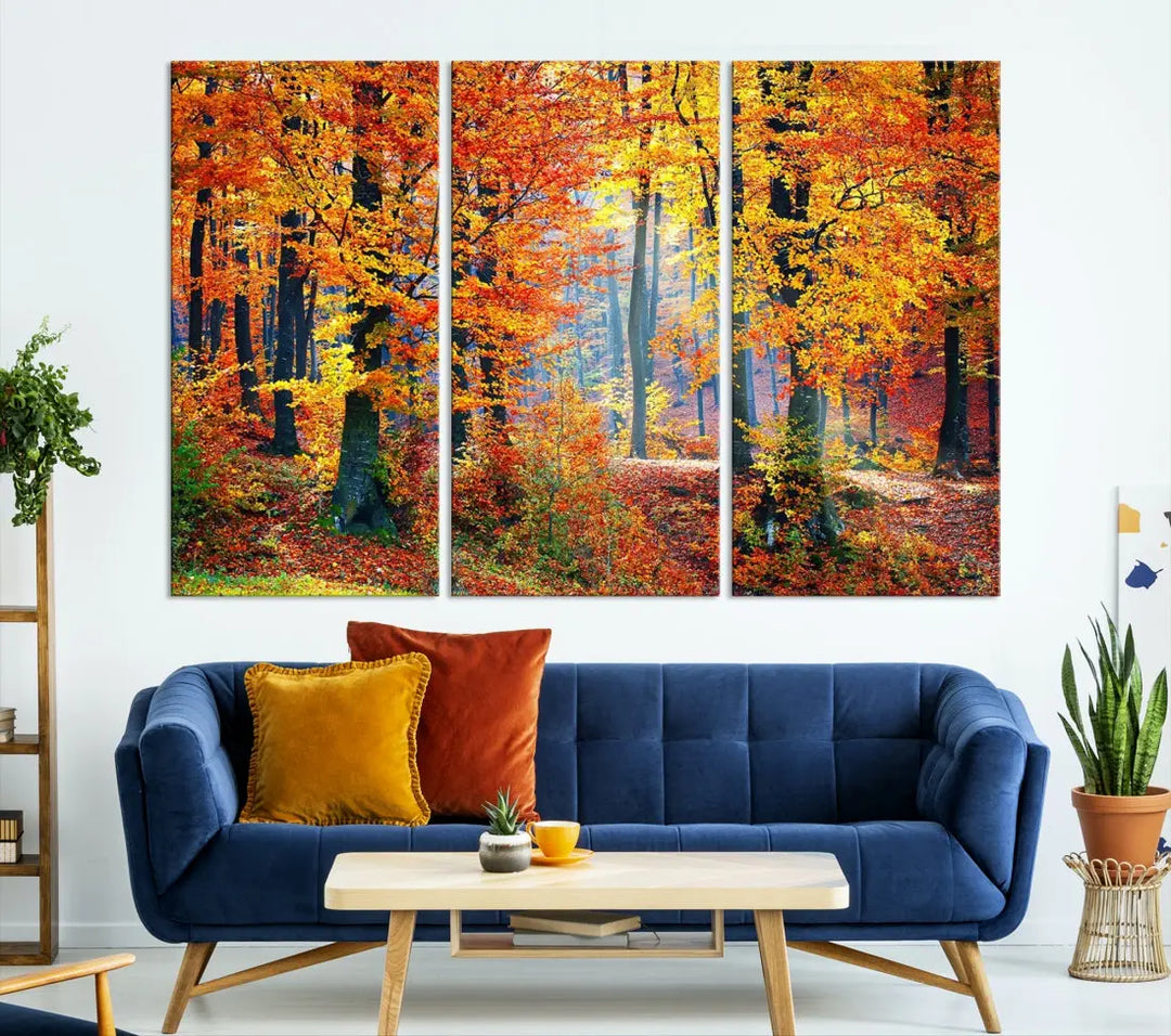 Glamorous Autumn Forest Yellow Trees Large Canvas Wall Art Giclee Print