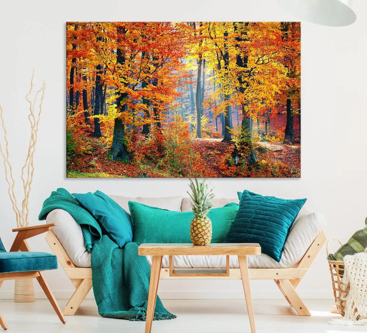 Glamorous Autumn Forest Yellow Trees Large Canvas Wall Art Giclee Print