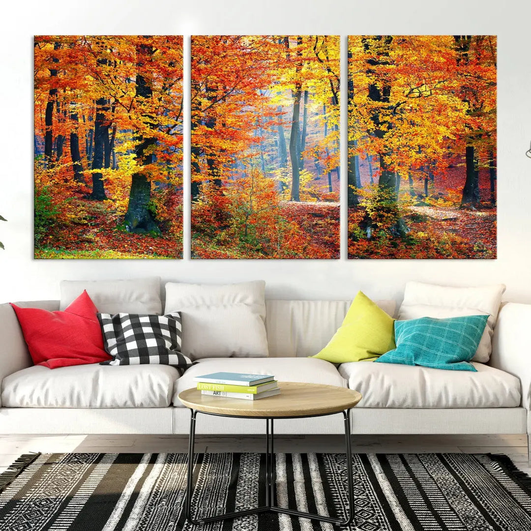 Glamorous Autumn Forest Yellow Trees Large Canvas Wall Art Giclee Print