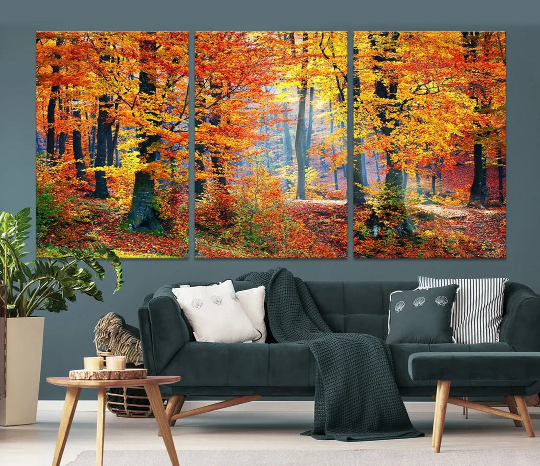 Glamorous Autumn Forest Yellow Trees Large Canvas Wall Art Giclee Print