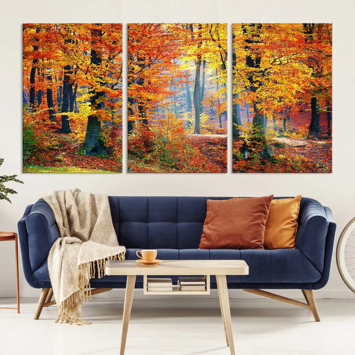 Glamorous Autumn Forest Yellow Trees Large Canvas Wall Art Giclee Print