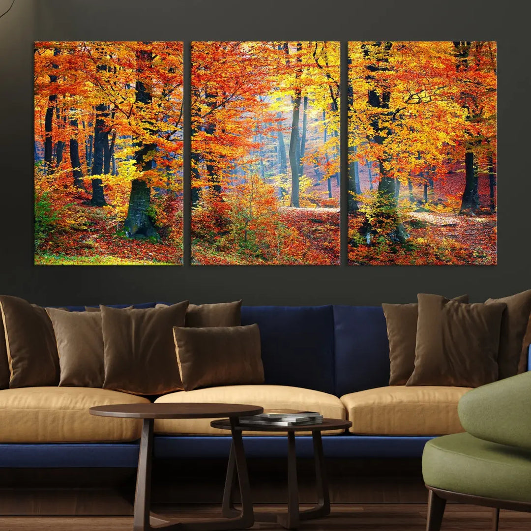 Glamorous Autumn Forest Yellow Trees Large Canvas Wall Art Giclee Print