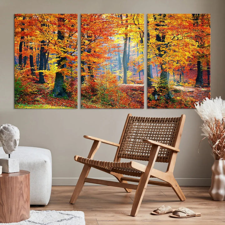 Glamorous Autumn Forest Yellow Trees Large Canvas Wall Art Giclee Print