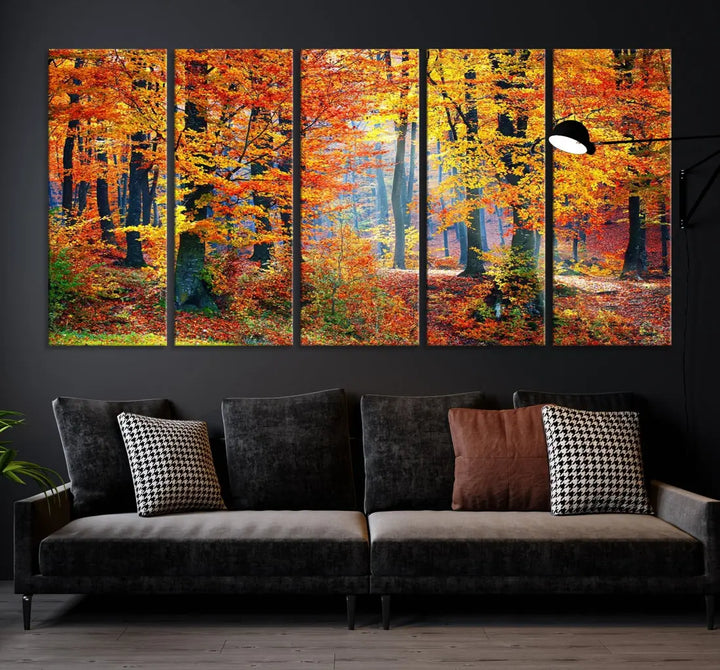 Glamorous Autumn Forest Yellow Trees Large Canvas Wall Art Giclee Print