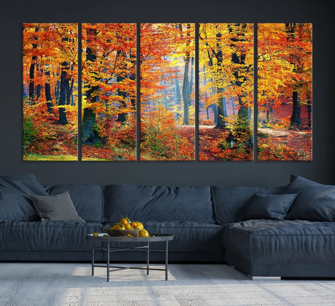 Glamorous Autumn Forest Yellow Trees Large Canvas Wall Art Giclee Print