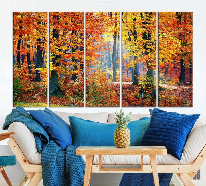 Glamorous Autumn Forest Yellow Trees Large Canvas Wall Art Giclee Print