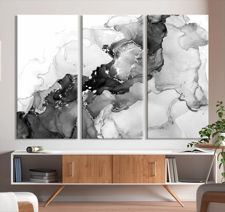 Gray Abstract Artwork Large Wall Art Modern Painting on Canvas Print