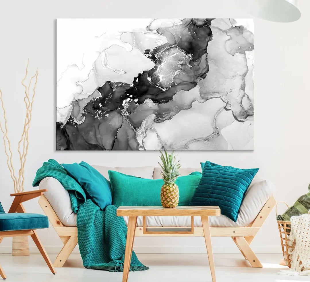 Gray Abstract Artwork Large Wall Art Modern Painting on Canvas Print