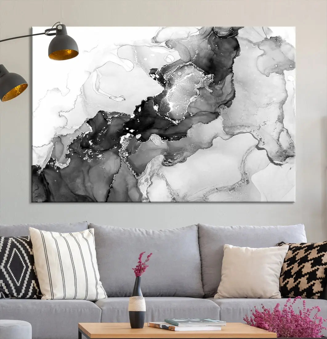 Gray Abstract Artwork Large Wall Art Modern Painting on Canvas Print