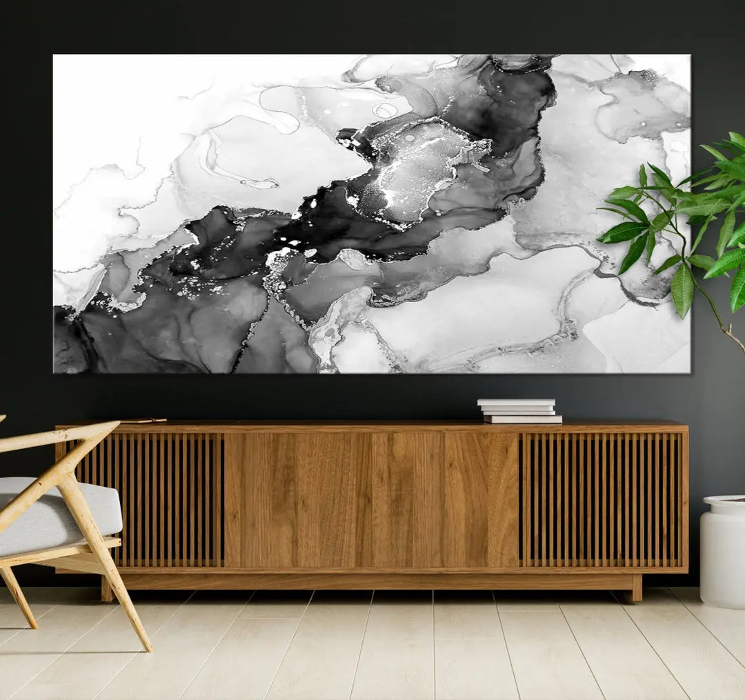 Gray Abstract Artwork Large Wall Art Modern Painting on Canvas Print