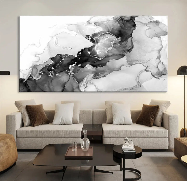 Gray Abstract Artwork Large Wall Art Modern Painting on Canvas Print