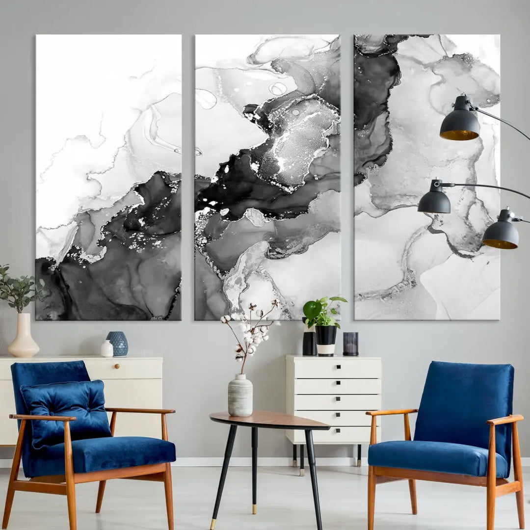 Gray Abstract Artwork Large Wall Art Modern Painting on Canvas Print