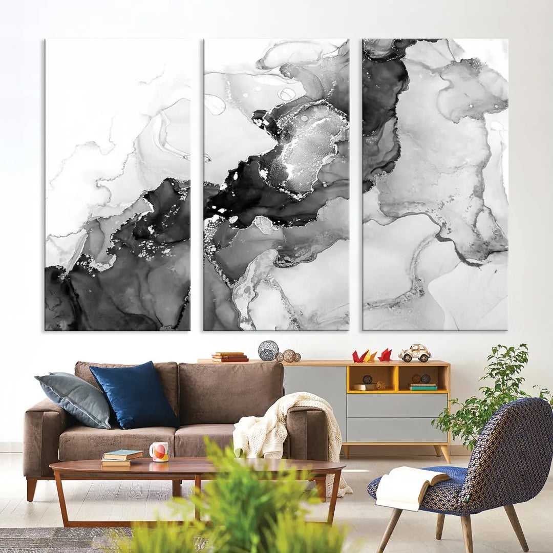 Gray Abstract Artwork Large Wall Art Modern Painting on Canvas Print