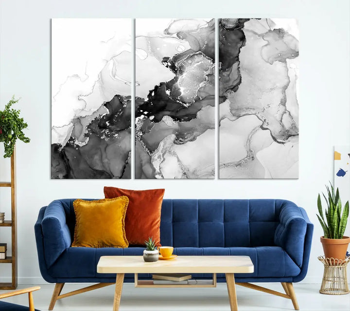 Gray Abstract Artwork Large Wall Art Modern Painting on Canvas Print