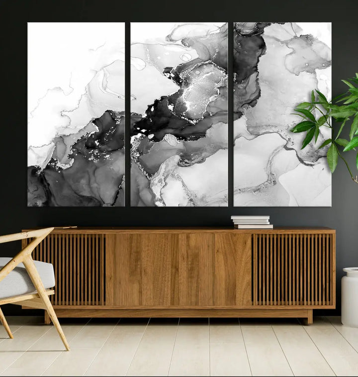 Gray Abstract Artwork Large Wall Art Modern Painting on Canvas Print