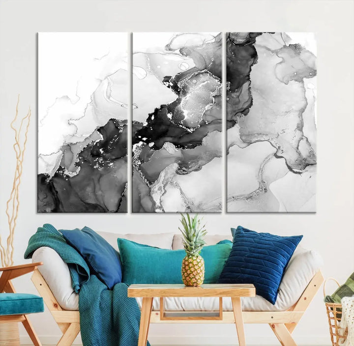 Gray Abstract Artwork Large Wall Art Modern Painting on Canvas Print