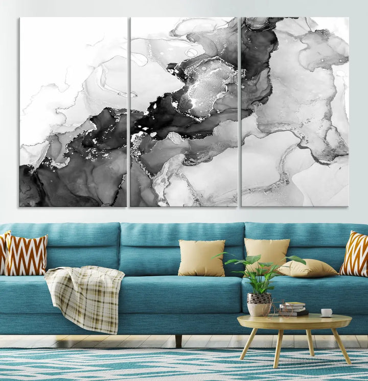 Gray Abstract Artwork Large Wall Art Modern Painting on Canvas Print