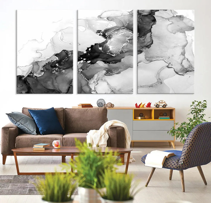 Gray Abstract Artwork Large Wall Art Modern Painting on Canvas Print