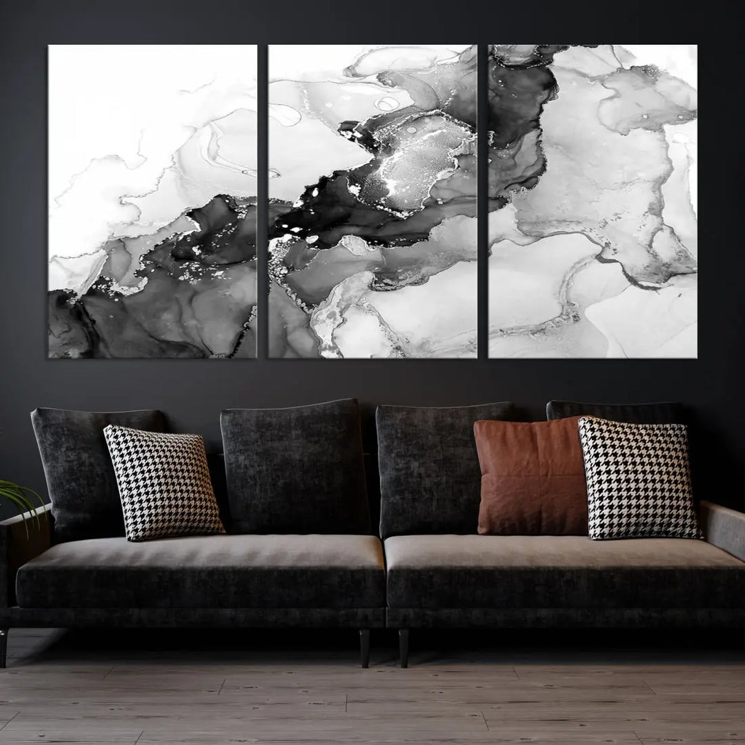 Gray Abstract Artwork Large Wall Art Modern Painting on Canvas Print