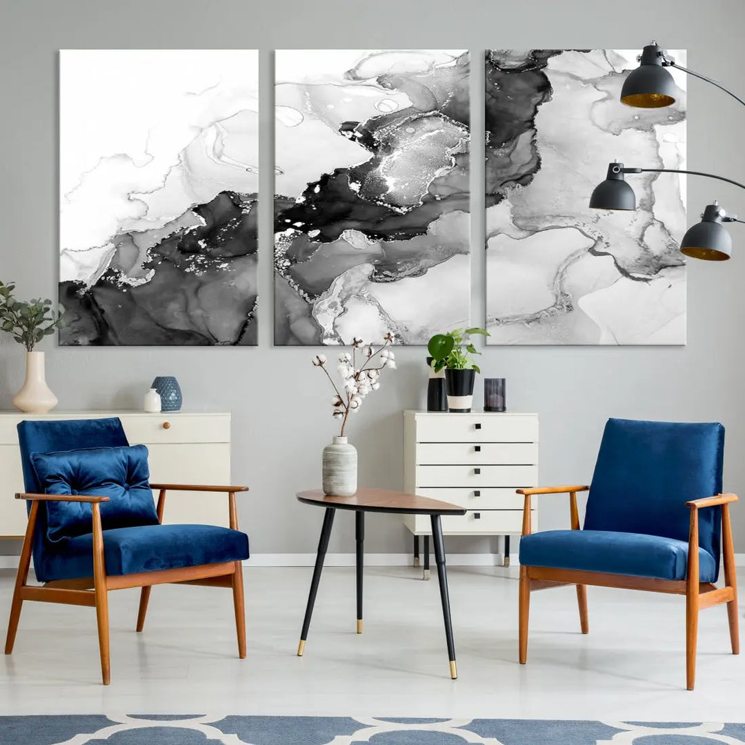 Gray Abstract Artwork Large Wall Art Modern Painting on Canvas Print