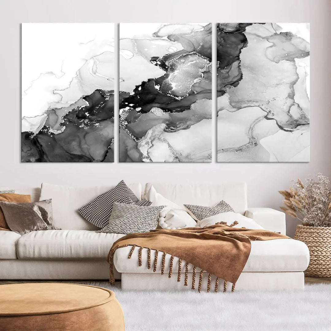 Gray Abstract Artwork Large Wall Art Modern Painting on Canvas Print