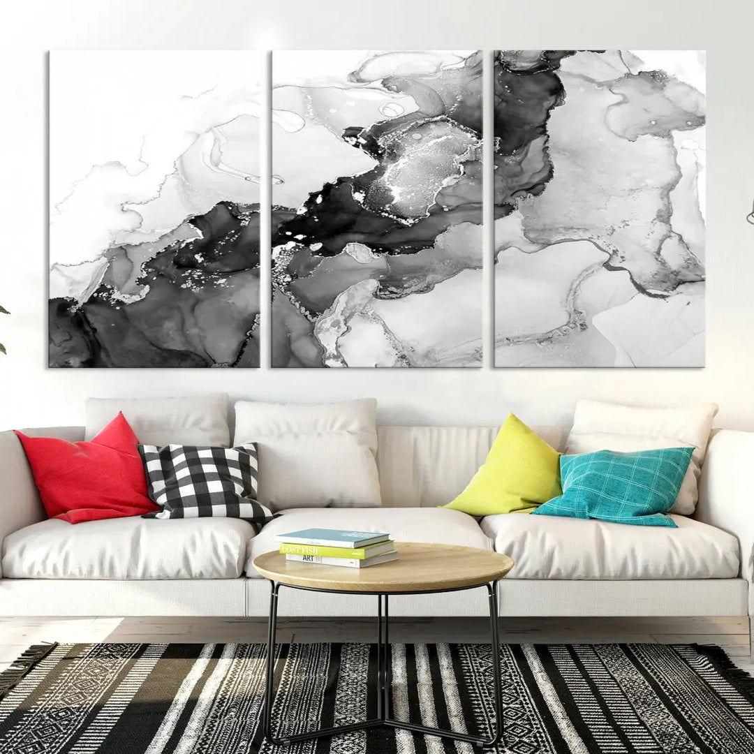 Gray Abstract Artwork Large Wall Art Modern Painting on Canvas Print