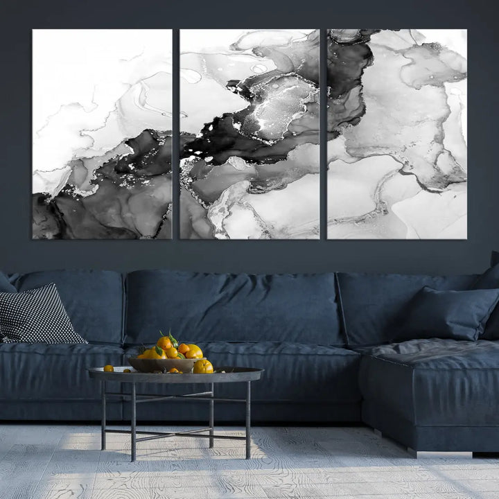 Gray Abstract Artwork Large Wall Art Modern Painting on Canvas Print