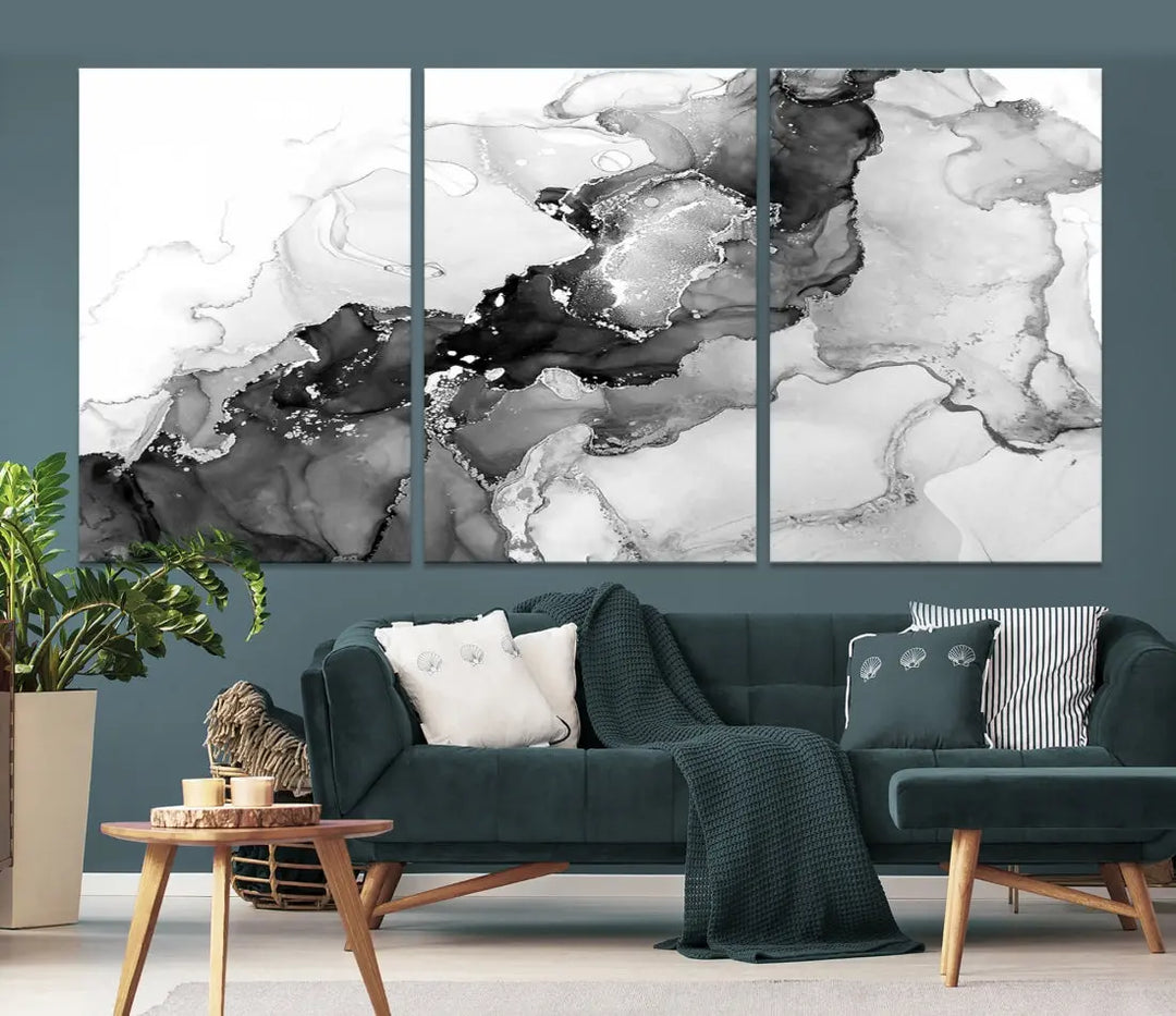 Gray Abstract Artwork Large Wall Art Modern Painting on Canvas Print