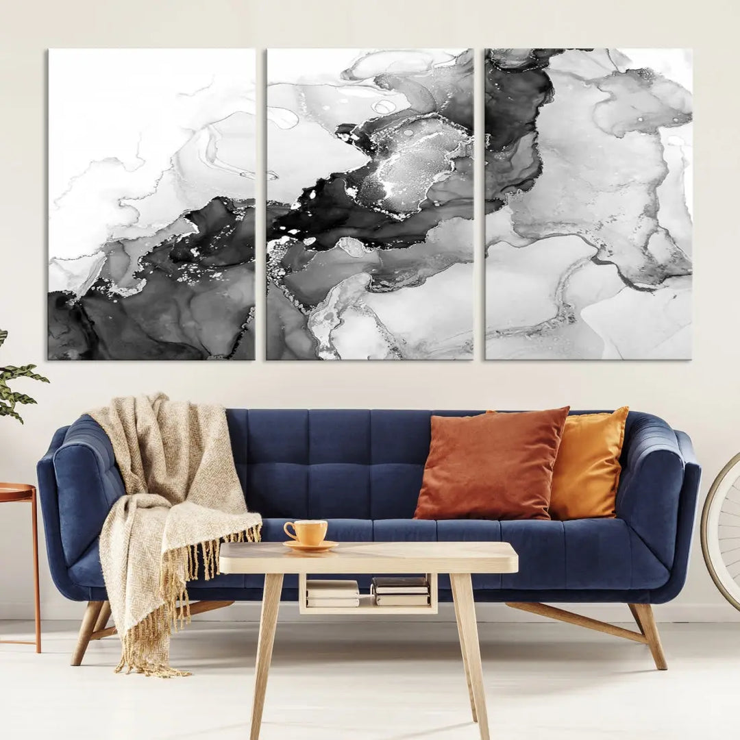 Gray Abstract Artwork Large Wall Art Modern Painting on Canvas Print