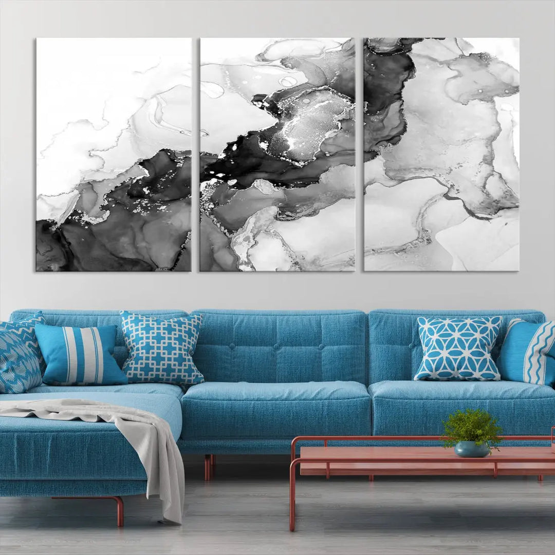 Gray Abstract Artwork Large Wall Art Modern Painting on Canvas Print