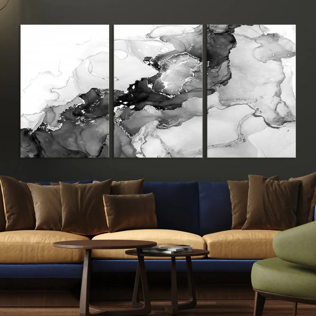 Gray Abstract Artwork Large Wall Art Modern Painting on Canvas Print