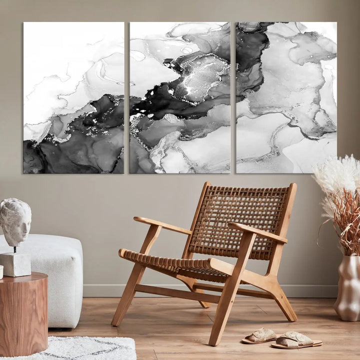 Gray Abstract Artwork Large Wall Art Modern Painting on Canvas Print