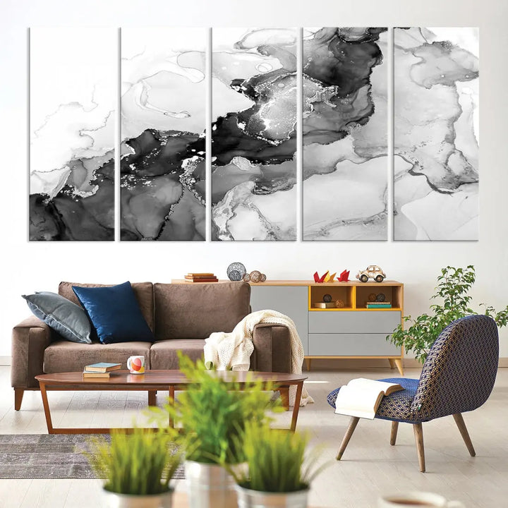 Gray Abstract Artwork Large Wall Art Modern Painting on Canvas Print