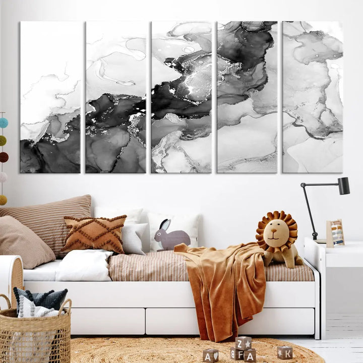 Gray Abstract Artwork Large Wall Art Modern Painting on Canvas Print