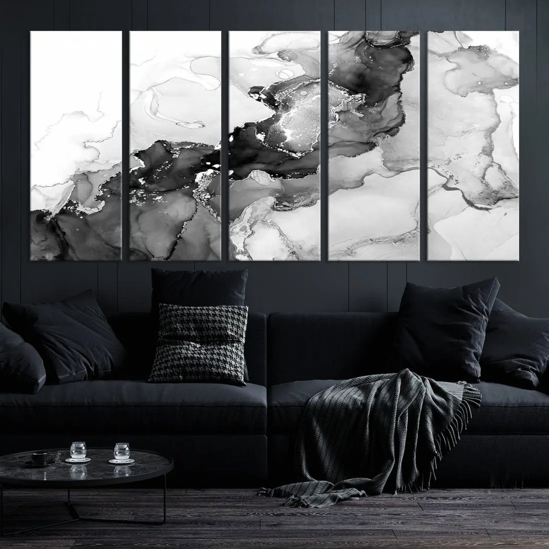 Gray Abstract Artwork Large Wall Art Modern Painting on Canvas Print