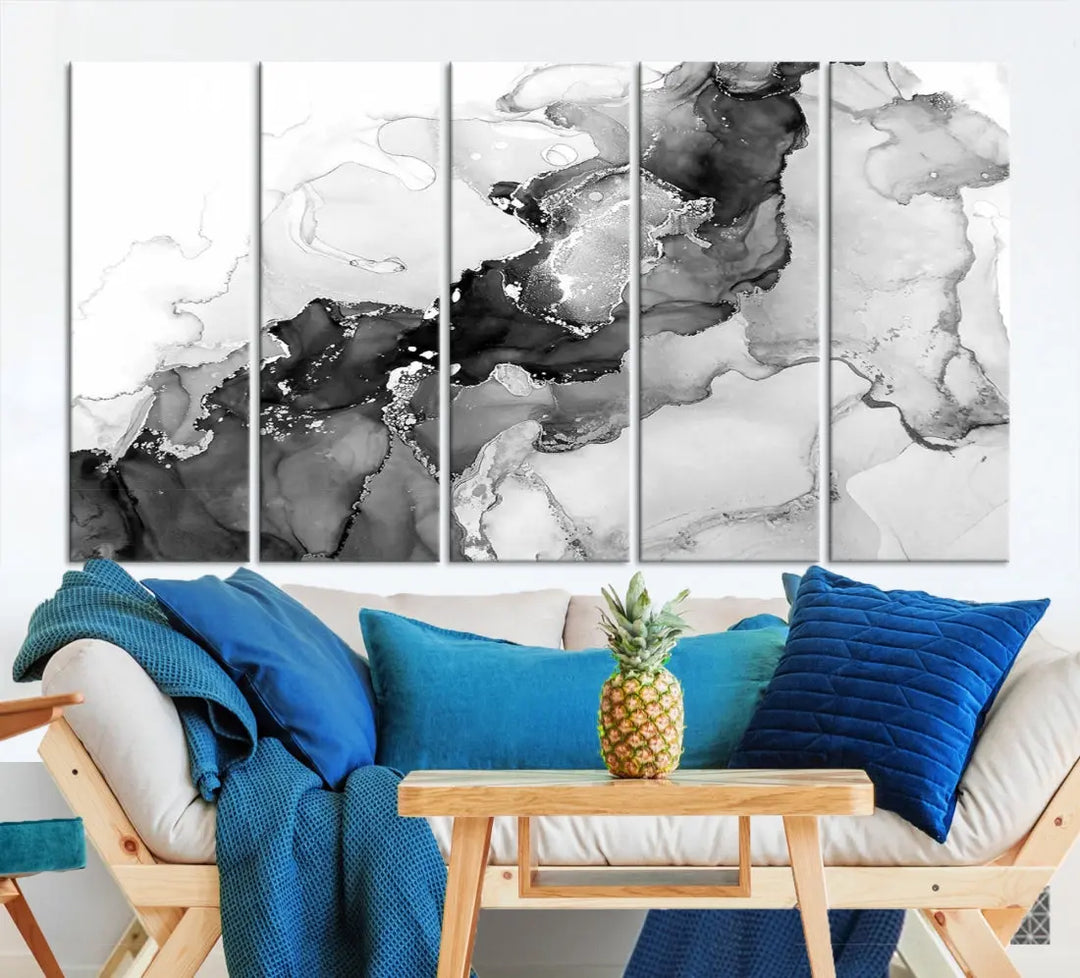 Gray Abstract Artwork Large Wall Art Modern Painting on Canvas Print