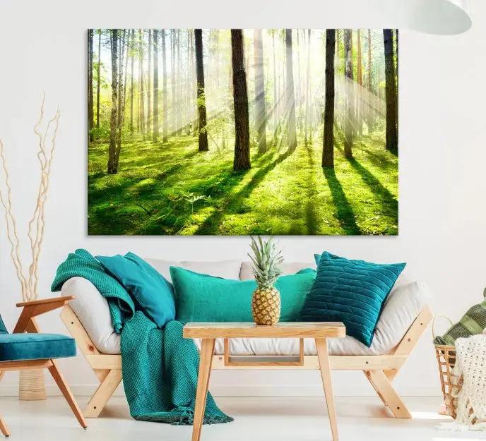 Green Forest and Sunshine Landscape Extra Large Wall Art Canvas Print