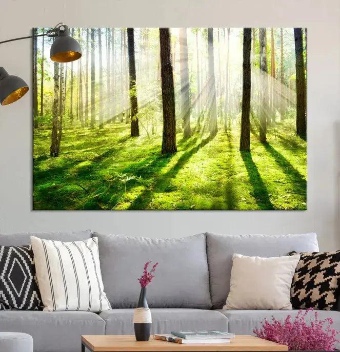 Green Forest and Sunshine Landscape Extra Large Wall Art Canvas Print