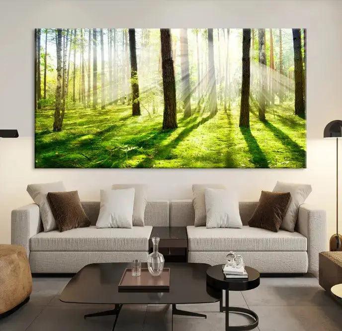 Green Forest and Sunshine Landscape Extra Large Wall Art Canvas Print