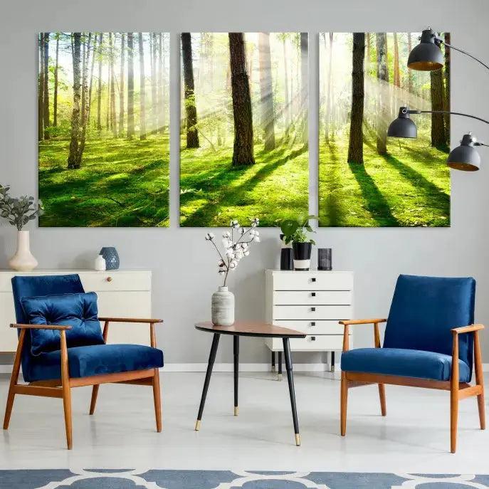 Green Forest and Sunshine Landscape Extra Large Wall Art Canvas Print