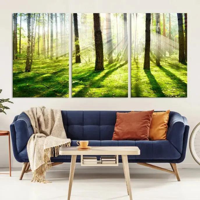 Green Forest and Sunshine Landscape Extra Large Wall Art Canvas Print