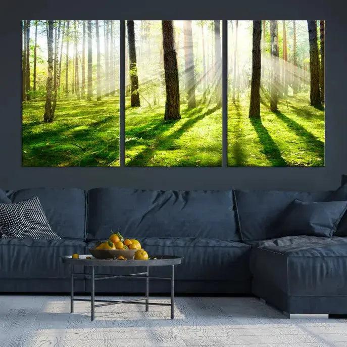 Green Forest and Sunshine Landscape Extra Large Wall Art Canvas Print