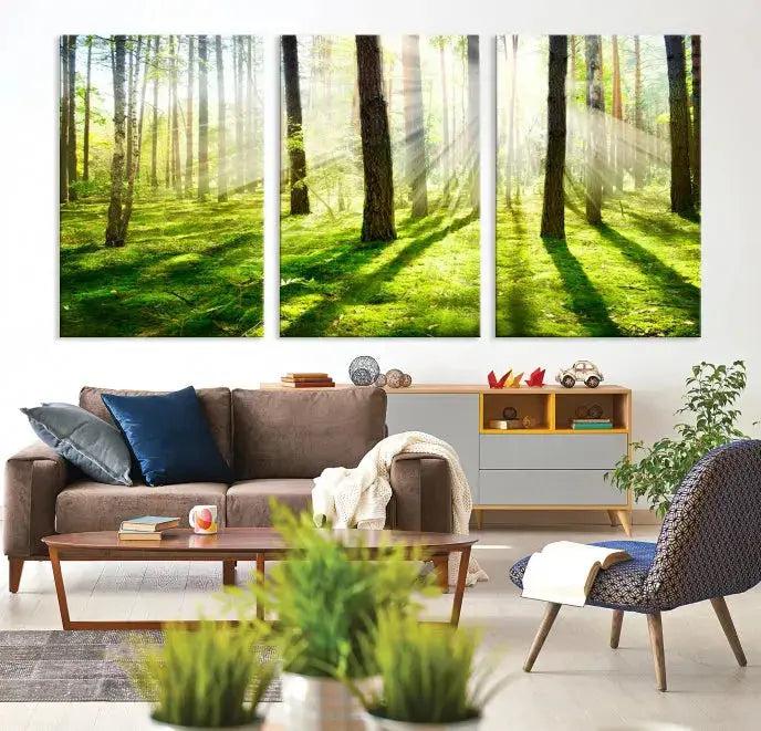 Green Forest and Sunshine Landscape Extra Large Wall Art Canvas Print