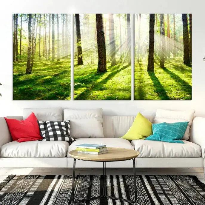 Green Forest and Sunshine Landscape Extra Large Wall Art Canvas Print