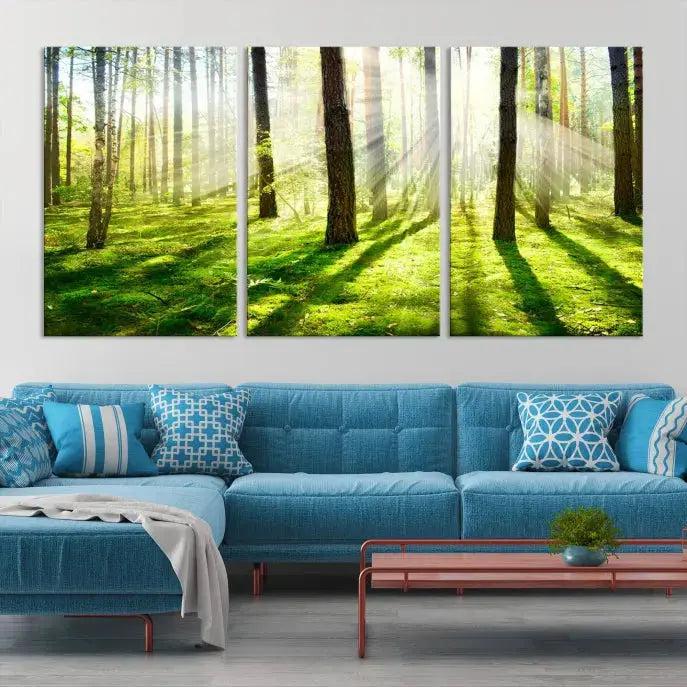 Green Forest and Sunshine Landscape Extra Large Wall Art Canvas Print